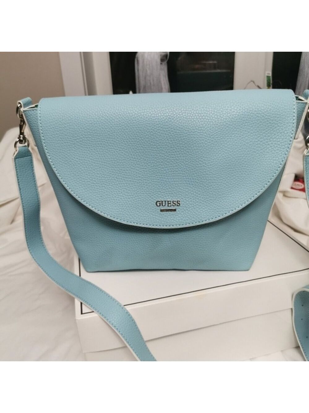 Guess Reversible Tote Bag Colorblock Green & Light Blue